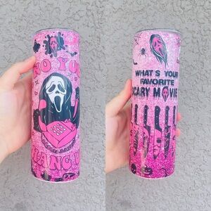 Pink Horror Movie Themed Tumbler